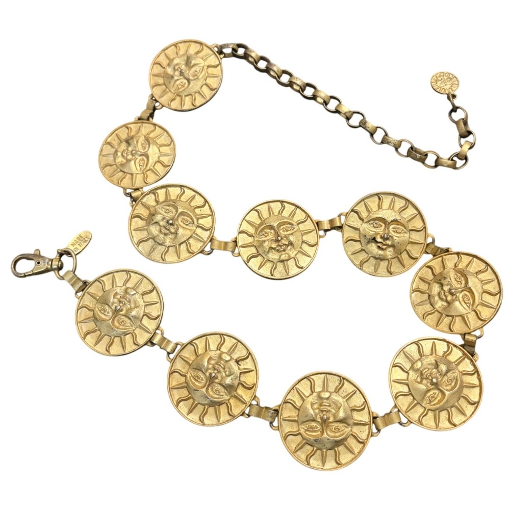 Vintage The Limited Sun Face Medallion Belt Metal 90s Y2K Celestial Astrology - Picture 7 of 14